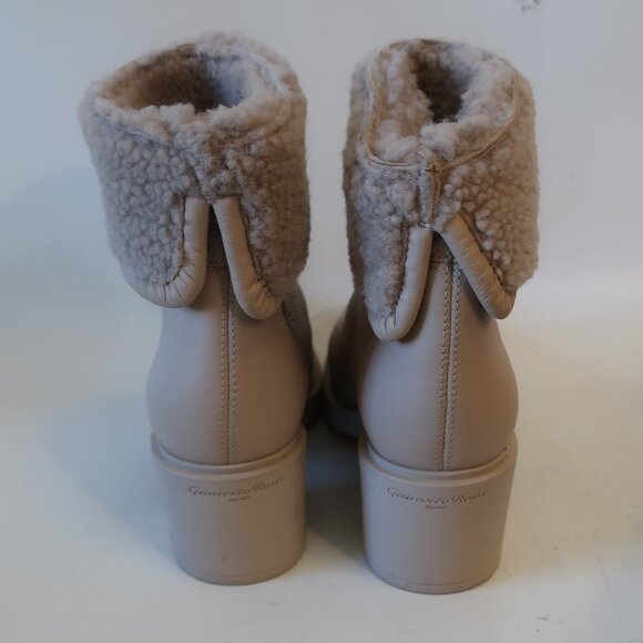 Womens Gianvito Rossi Mousse Neutral Shearling-Trim Leather Ankle Boots 38 US/8 - Picture 8 of 16